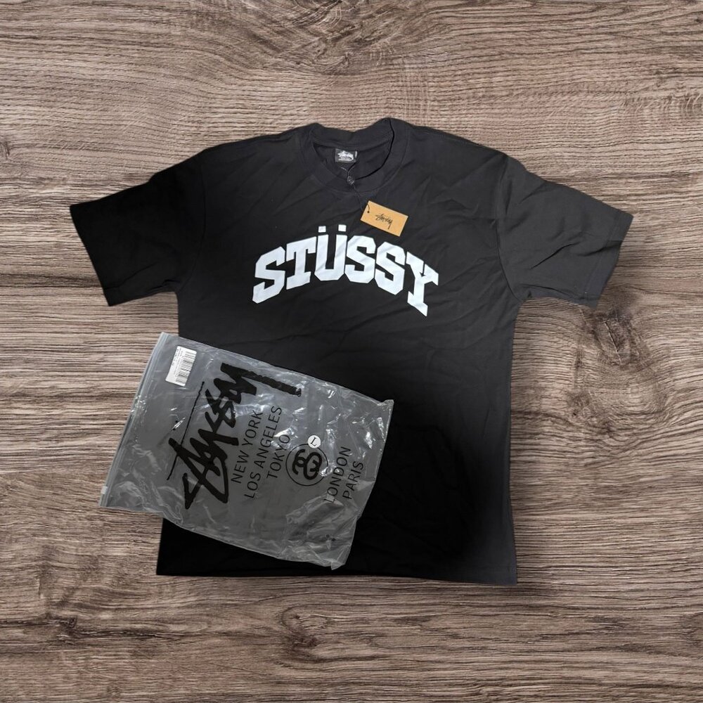 Stüssy Arch Graphic Logo Tee Black Streetwear Size Large